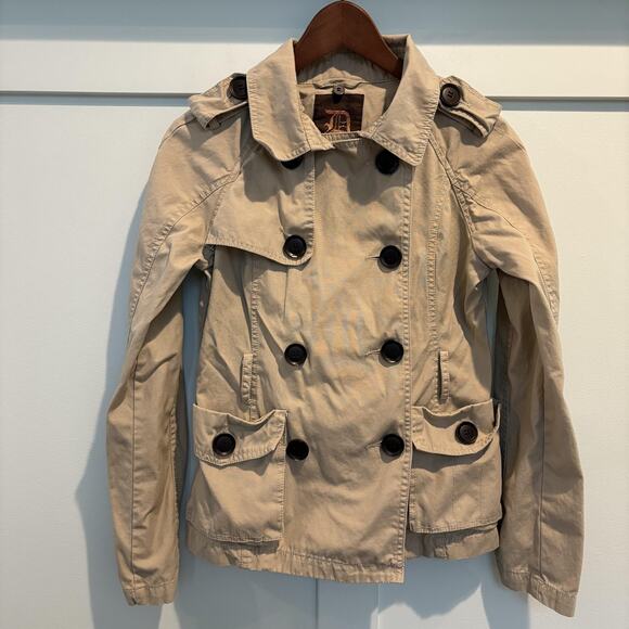 Dollhouse Jacket Womens Medium Tan Double Breasted Trench Epaulette Utility - Picture 1 of 12